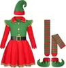 Disfraz de Duende Navideño para Niña Atuendo de Asistente de Santa Sombrero de Duende para Niña Vestido de Santa Nuevo Estilo