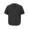 Camiseta Masculina Rumei Estilo Japonês Minimalista Old Money Color-Blocking Falsa de Duas Peças Manga Curta, Marca Tendência Verão, Malha Solta Respirável Manga Meia