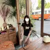 Camiseta de Manga Corta con Cuello Redondo y Bordado Estilo Retro Americano con Estampado de Cordero para Mujer, Nuevo Estilo de Verano, Pura y Elegante, Top Ajustado