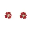 Pendientes de Flor Roja Ancola Retro Francés de Aguja Plateada, Nuevos Pendientes de Diseño Simple de Lujo Juvenil para Mujer Otoño e Invierno