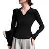 Suéter de punto para mujer con cuello polo, nuevo suéter fino de ajuste slim para otoño 2026, top de cuello en V para otoño e invierno, camiseta básica