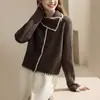 Suéter cárdigan con cuello de bufanda estilo coreano Prendas de abrigo para mujer Otoño Invierno Nuevo Francés Perezoso Holgado Cárdigan de punto de alta gama