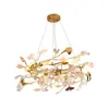Lámpara de araña para restaurante, larga lámpara de araña vintage estilo francés de magnolia, con ramas en forma de aluminio, para villa, iluminación artística de diseño de sala de estar de lujo ligero