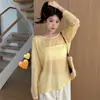 7182# Cubierta Protectora Solar Suelta para Mujer Rayas Manga Larga Capa Base Estilo Perezoso Ropa de Abrigo Casual Adelgazante Top de Chica Popular