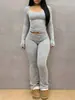 Comercio Electrónico Transfronterizo Europeo y Americano Estilo Retro Color Sólido Cuello en U Grande Ajustado Manga Larga Pantalón Microcampana Traje Conjunto de Dos Piezas para Mujer