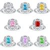 Anillo de plata de ley 925 Tonglin New Amazon venta caliente femenino fuegos artificiales Flor de hielo corte biselado rectangular 6*8 rodeado lujo incrustado