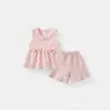 Conjunto de Chaleco para Niñas con Lindo Moño, Top Casual + Shorts con Volantes, Algodón Crepé Puro Lindo y a la Moda