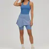 Falda-pantalón de yoga ajustada estilo europeo y americano, anti-exposición, de cintura alta, shorts deportivos dos en uno, pantalones de media falda adelgazantes para correr y fitness
