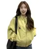 Jaqueta de trabalho amarela retrô japonesa para mulheres, novo estilo outono 2025, moda dopamina para mulheres baixinhas, jaqueta baseball