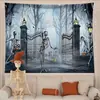 Tapeçaria Pendurada de Halloween com Morcegos Assustadores, Aranhas Gigantes, Abóboras de Desenho Animado e Decorações de Festa Fantasma