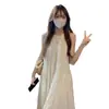 Vestido de Verano 2026 Estilo Nuevo Estilo Vacacional con Cuello Halter para Mujer, Vestido de Hada Suelto y Fluido, Vestido Largo que Adelgaza y Estiliza sin Hombros