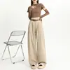 Jeans Cinza Cimento Wide Leg Feminino 2024 Novo Outono e Inverno Calças com Forro de Lã Edição Estreita para Figura Pera Calças Retas