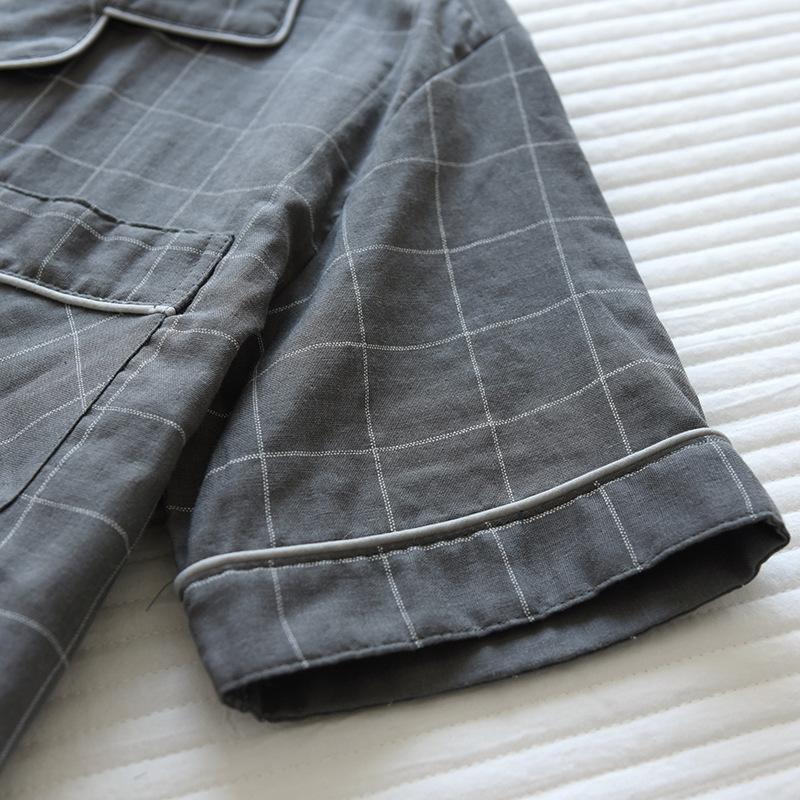 格子纱布短短套装