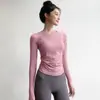 Top de Yoga para Mujer Otoño e Invierno Camiseta Deportiva Traje de Entrenamiento de Pilates Fitness Manga Larga Alta Elasticidad Cuello Redondo Camiseta Básica Otoño e Invierno