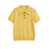 Camisa Tejida de Manga Corta Amarilla Fina con Cuello Polo Casual Verano Mujer 2025 Estilo Europeo y Americano Camiseta Casual
