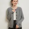 Cardigan de Tricô de Caxemira Grossa com Torção de Sete Agulhas Feminino Manga Longa Solto com Efeito Emagrecedor Jaqueta Quente Gola Redonda de Botão Único