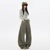Jeans Naranja Infantil con Diseño de Pliegues Vintage Pierna Ancha Tipo Cimitarra para Mujer, Holgados, Adelgazantes, Únicos, Modernos, Versátiles, Pantalones de Largo hasta el Suelo