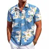 Camisas Masculinas Amazon Tendência da Moda Versátil Nova Camisa de Manga Curta Havaiana Estampa Digital 3D Camisa de Férias