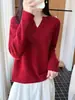 Suéter 100% lana con bordes enrollados, 26 estilos nuevos, tejido calado, holgado, casual, top adelgazante