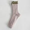 Calcetines Dopamina Color Contraste Puntada Doble Encaje Calcetines de Tubo Medio para Mujer Otoño e Invierno Calcetines de Algodón Calcetines Japoneses Apilados con Orejas de Madera