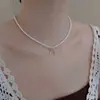 Collar de Perlas con Lazo Suave Estilo Coreano Moda Femenina Elegante Nicho Gama Alta Versátil para el Trabajo Dulce Cadena para la Clavícula