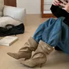 Botas de Moda Pointed Toe Salto Agulha Plissadas Empilhadas para Mulheres, Outono/Inverno 2026, Botas de Moda Dobráveis de Cano Médio com Ajuste Largo