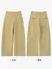 Pantalones de traje caqui para mujer de pierna ancha, nuevo estilo otoño 2026, pantalones rectos holgados casuales de cintura alta con botones ocultos