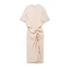 Vestido Midi de Manga Corta Plisado con Cordones para Mujer, Estilo Europeo y Americano, Primavera 2026 0488