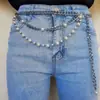 Moda Europeia e Americana Corrente de Cintura Multi-Camadas de Metal e Pérola Acessórios para Jeans Saia Longa Corrente com Bolinhas Pequenas Penduradas Joia de Cintura Joias Femininas Corrente