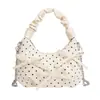 Bolsa de Mão Tendência de Nicho para Mulheres, Estampa de Bolinhas Estilo Coreano, Mochila Texturizada, Bolsa de Ombro Transversal com Corrente Fashion e Simples