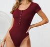 Lty44002 Mono de Verano y Primavera de Cuello Redondo Manga Corta Sexy con Escote en V Profundo Ajustado al Cuerpo con Botones Color Liso