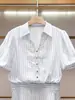 Vestido de Verano Nuevo Estilo Coreano de Alta Gama con Rayas, Manga Corta, Cuello y Cinturón para Mujer