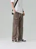 Pantalones Casuales Rectos Sueltos Lavados Estilo Retro Americano para Hombre, Versátiles de Pierna Ancha con Múltiples Bolsillos, Pantalones de Trabajo para Primavera y Verano
