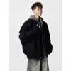 Jaqueta de Algodão com Capuz Masculina Outono/Inverno Moda Tendência Falsa Duas Peças Estilo Streetwear Americano Casual Jaqueta de Voo Masculina