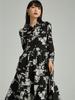 [Shengdu] Vestido Longo Estampado com Recortes Estilo Camisa Outono 25, Modelo Bolo, Solto, Cintura Alta, Slim
