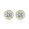 Pendientes de botón de plata de ley S925 con aguja, moissanita, oro, bisel redondo, pendientes colgantes de moda, dulces, joyería de regalo, en stock, pendientes de botón