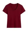 Camiseta gola V 220G algodão stretch canelada manga curta ombro normal feminina, sportswear slim-fit, roupa de treino, camada base, pode imprimir texto