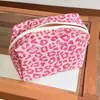 Bolsa de Cosméticos de Tela Vaquera con Estampado de Leopardo Rosa Fresco, Bolsa de Almacenamiento para Servilletas Sanitarias de Viaje, Neceser de Gran Capacidad
