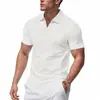 Camisa Polo Esportiva Casual Solta de Verão Estilo Americano Transfronteiriça com Gola V de Waffle de Manga Curta para Homens