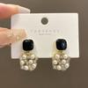 Aguja de plata S925 Corea del Sur simple geométrico Perla Diamante incrustado lujo ligero nicho temperamento diseño de alta gama aretes