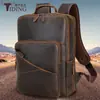 TIDING Nueva mochila de cuero genuino para hombre, mochila vintage de piel de vaca para ordenador, mochila para viajes al aire libre y ocio