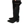 Botas por encima de la rodilla para mujer, otoño e invierno 2026, botas de gamuza color caqui con punta fina, tacón grueso, adelgazantes, botas fruncidas apiladas