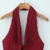 Vestido Corto Transfronterizo de Corte Ajustado, Espalda Descubierta con Cuello Halter, Escote en V Profundo Calado, Único Vestido Mini de Línea A Plisado Estilo Francés