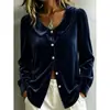 Camisa de terciopelo para otoño e invierno con botones, manga larga, nuevo top de estilo francés con cuello camisero, sitio independiente de Amazon transfronterizo europeo y americano 2026