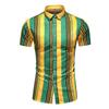 Amazon comércio exterior transfronteiriço nova camisa masculina de manga curta estampada listrada plus size moda lapela camisa masculina