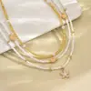 Temu Venta Caliente Transfronteriza Verano Versátil Estrella de Mar Vieira Cuentas de Arroz Collar de Cuentas Collar en Capas para Mujeres