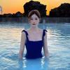 Traje de Baño Estilo Shen Mengchen para Mujer Retro Simple Pecho Pequeño Tirantes Sexy Espalda Descubierta Simple Siamés Traje de Baño para Mujer Aguas Termales
