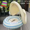 Flotador para niños más vendido transfronterizo con sombrilla, flotador de asiento rayado, asiento inflable para bebés para jugar en el agua con asa