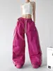 Pantalones anchos de retazos a rayas casuales estilo americano para mujer, nuevo modelo primavera 2026, pantalones deportivos casuales de corte holgado para bailar y street dance, modernos
