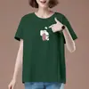 Camiseta de Manga Corta de Algodón Puro para Mujer 2026 Nuevo Estilo Cuello Redondo Estampada Casual Versátil Holgada Adelgazante Estilo Coreano Top Ins